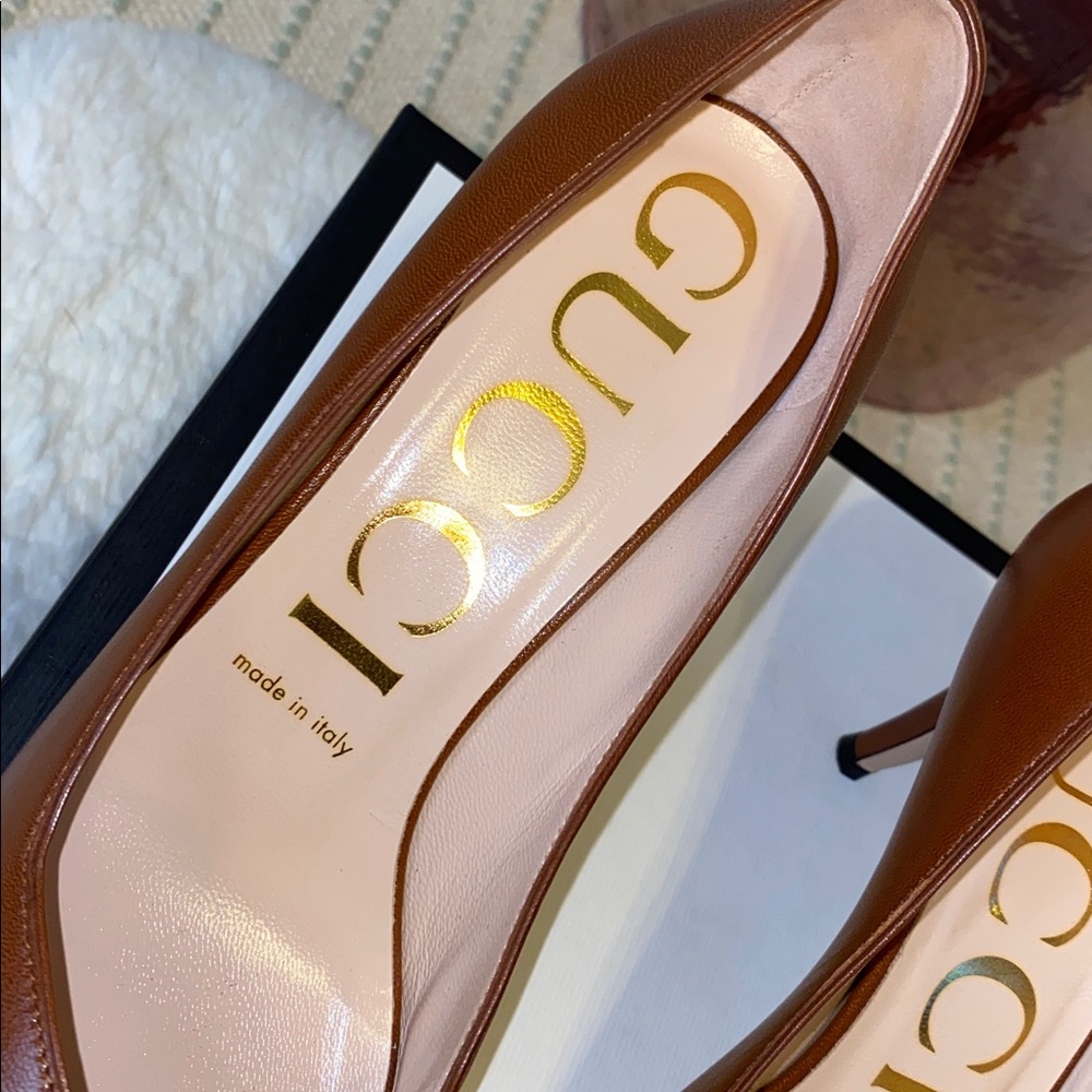 Gucci Brown Leather Heels with GG Horsebit Accents - Picture 3 of 14